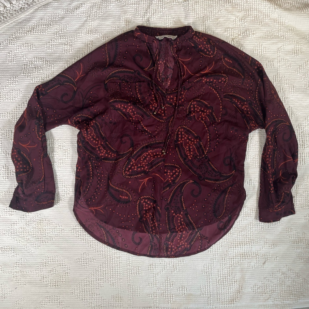 Abercrombie & Fitch Burgundy Paisley Long-Sleeve Blouse